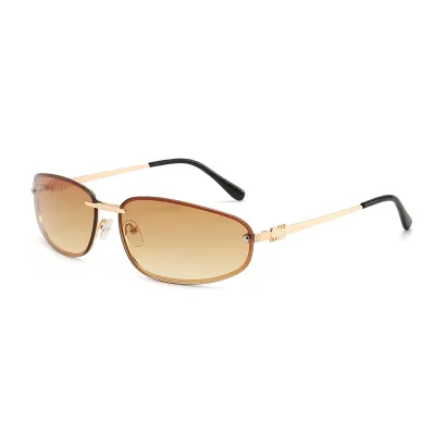 Y2K Metal Frame Sunglasses Oval Box PC Lens