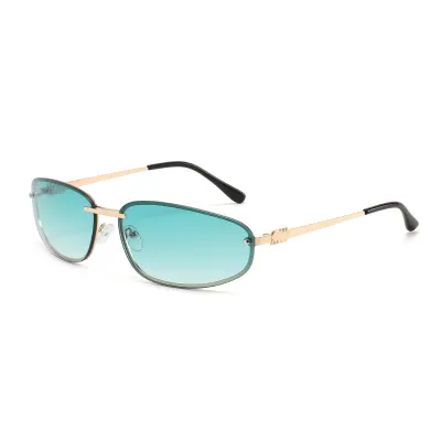 Y2K Metal Frame Sunglasses Oval Box PC Lens