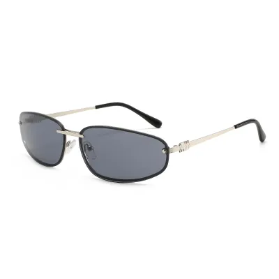 Y2K Metal Frame Sunglasses Oval Box PC Lens