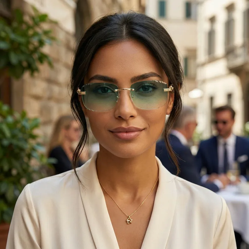Fashion Sunscreen Metal Frameless Square Sunglasses for Women
