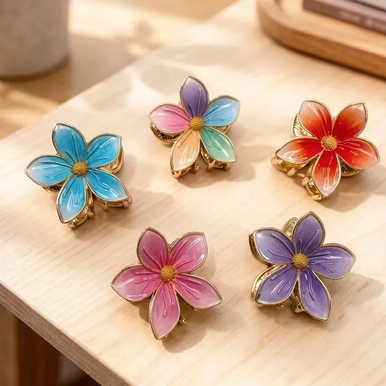 Women Fashion Metal Floral Claw Clip - Zinc Alloy Mixed Materials Hair Accessory