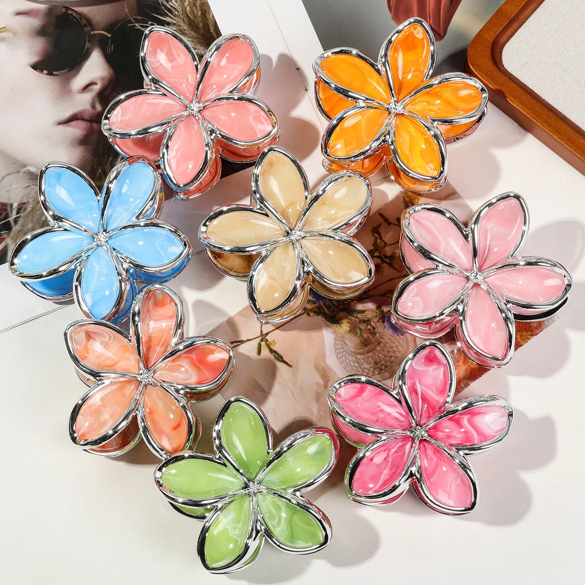 Women Fashion Electroplated Flower 8cm Claw Clip