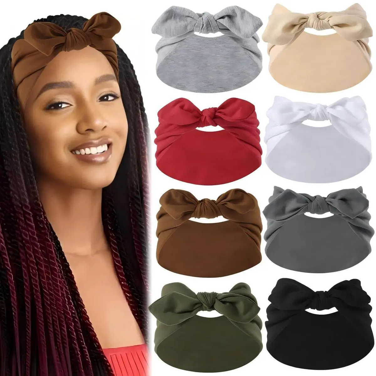 Women's Fashion Solid Color Knot Elastic Polyester Hair Band