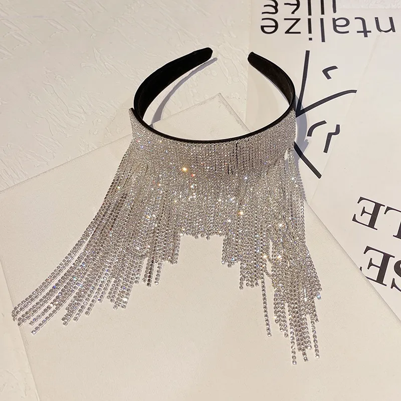 Women Fashion Rhinestone Long Tassel Headband