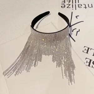 Women Fashion Rhinestone Long Tassel Headband