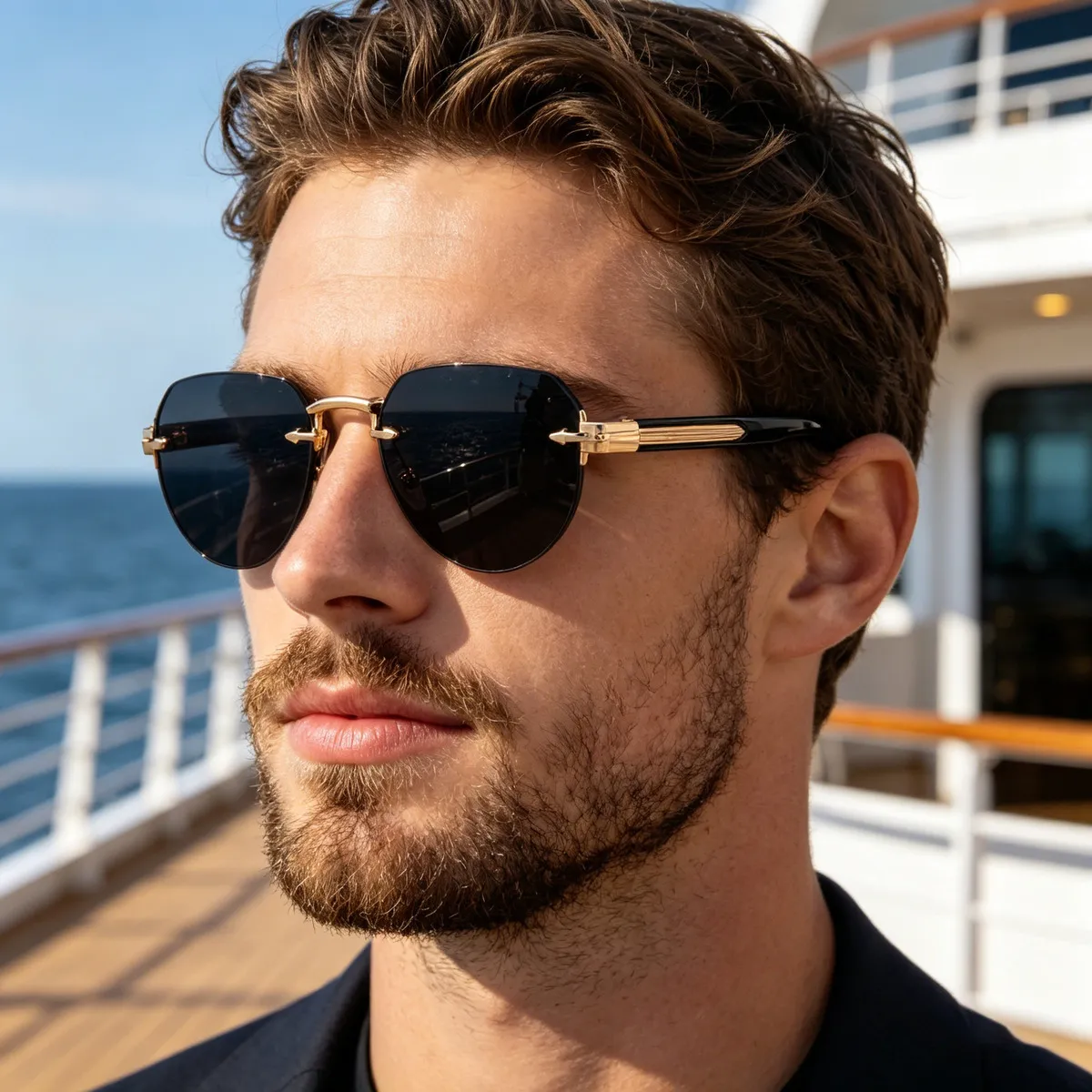 Men Distinctive UV-Resistant Oval Rimless Sunglasses