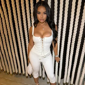 Women Fashion Sexy Summer Solid Color Lace-Up Tank Top Tight Pants Two-Piece Set