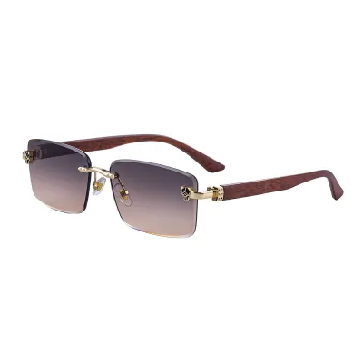 Men Retro Rimless Square Frame PC Lens Sunglasses