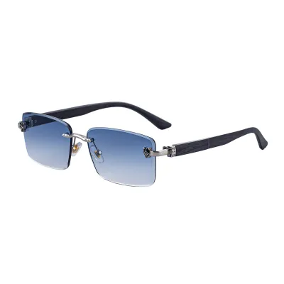 Men Retro Rimless Square Frame PC Lens Sunglasses