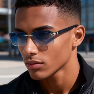 Men Retro Rimless Square Frame PC Lens Sunglasses