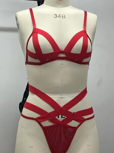 Women Fashion Solid Color Strap Hollow High-Elastic Sexy Lingerie Set