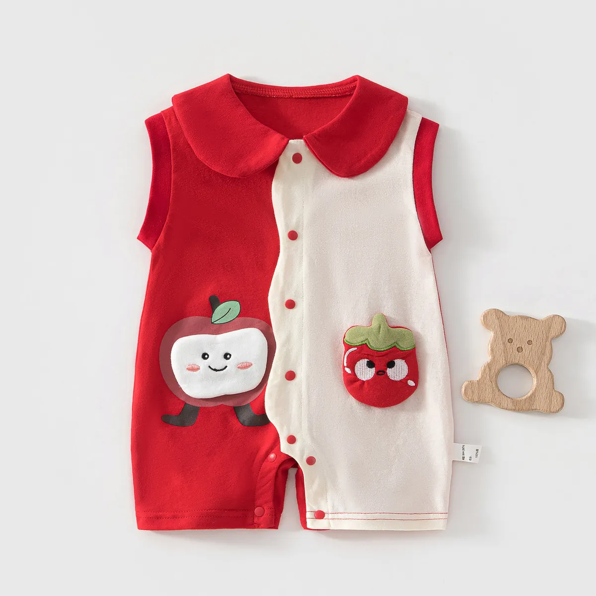 Kids Baby Boys and Girls Fashion Cute Color Block Apple Thin Cotton Sleeveless Short Climb Jumpsuit