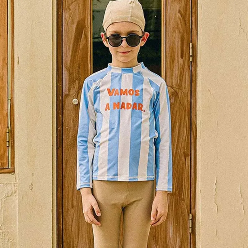 Kids Boys Fashion Casual Striped Long Sleeve Swimwear Three-Piece Set