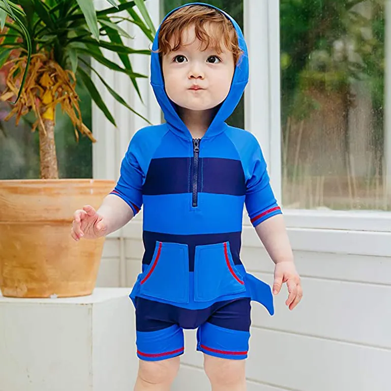Kids Baby Boy Shark-Shaped Navy Cartoon One-Piece Swimming Swimsuit
