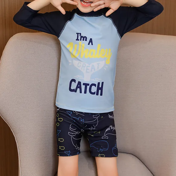 Kids Boys Fashion Casual Printed Swimsuit Three-Piece Set in Polyester Synthetic Fiber Blends