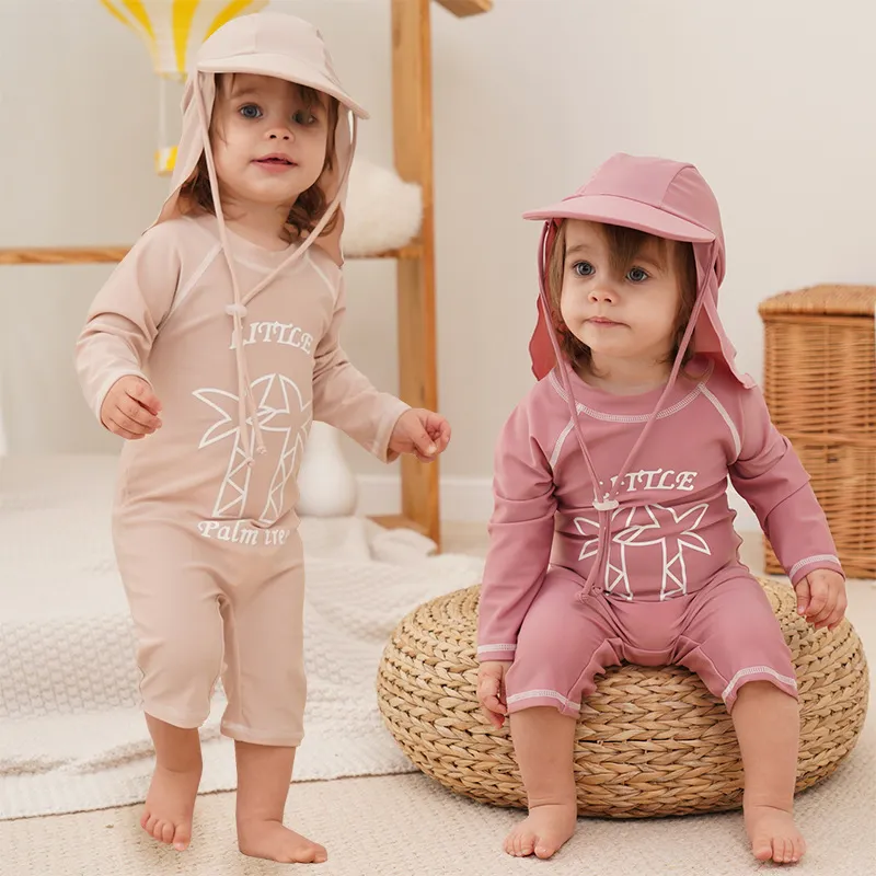 Kids Baby Girls Fashion Casual Summer Solid Color Long-Sleeve One-Piece Swimsuit