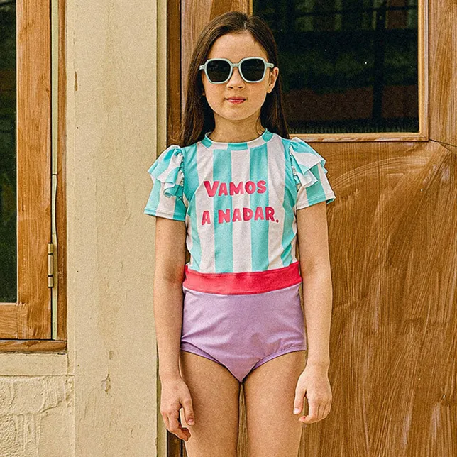 Kids Girls Fashion Casual Stripe Quick-Drying One-Piece Swimsuit Polyester