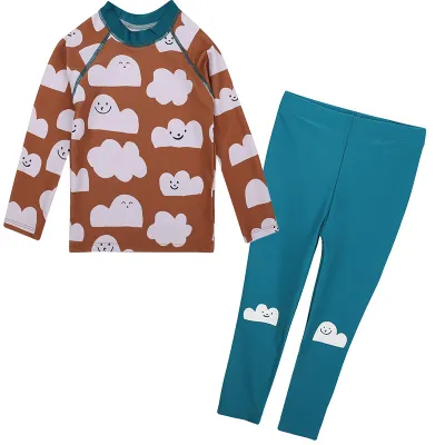 Kids Boys And Girls Fashion Casual Summer Printed Quick-Drying Long Sleeve Swimsuit Two-Piece Set