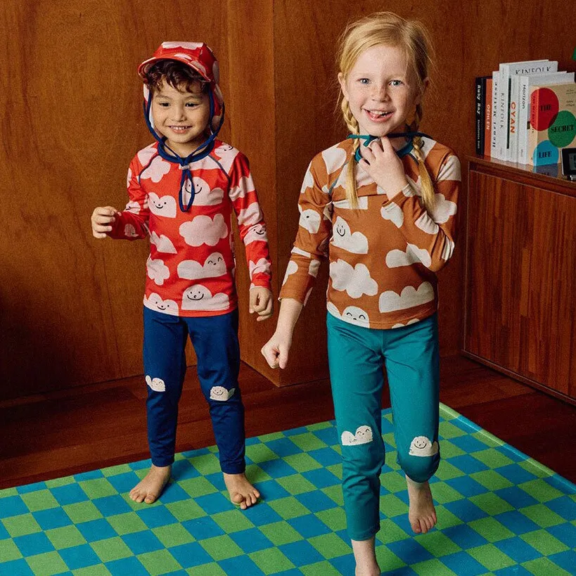 Kids Boys And Girls Fashion Casual Summer Printed Quick-Drying Long Sleeve Swimsuit Two-Piece Set