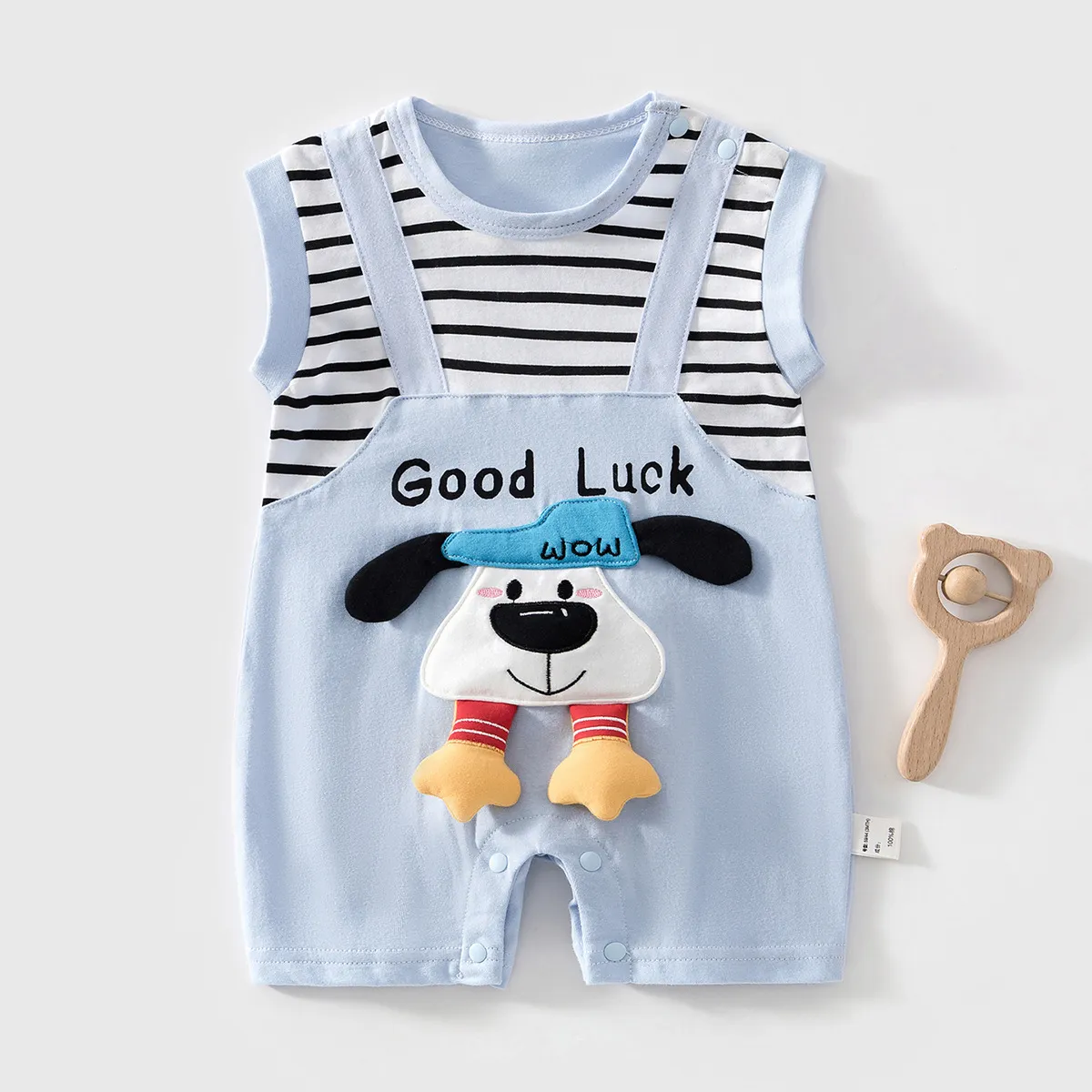 Kids Baby Boys Girls Fashion Cute Stripe Dog Print Thin Cotton Sleeveless Jumpsuit Unisex