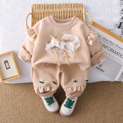 Kids Girls Fashion Casual Spring And Autumn Long-Sleeve Sweatshirt Jogger Pants Two-Piece Set
