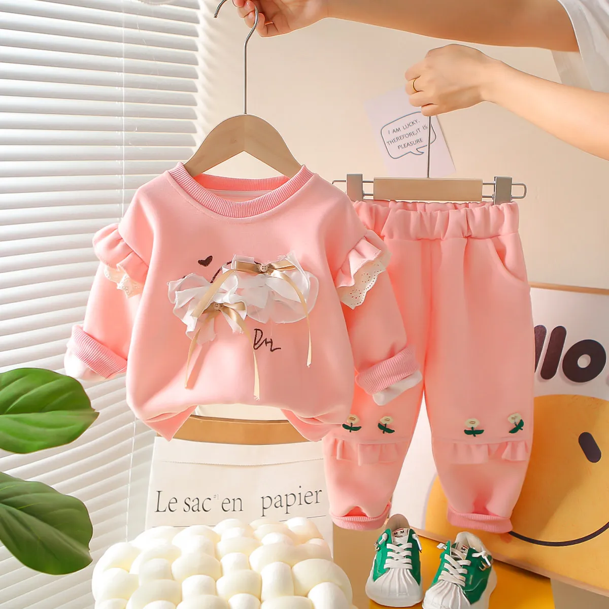 Kids Girls Fashion Casual Spring And Autumn Long-Sleeve Sweatshirt Jogger Pants Two-Piece Set