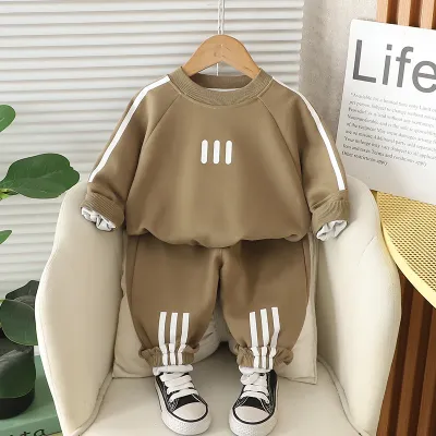 Kids Boys' Fashion Casual Spring Autumn Long-Sleeve Striped Sweatshirt Pants Two-Piece Set