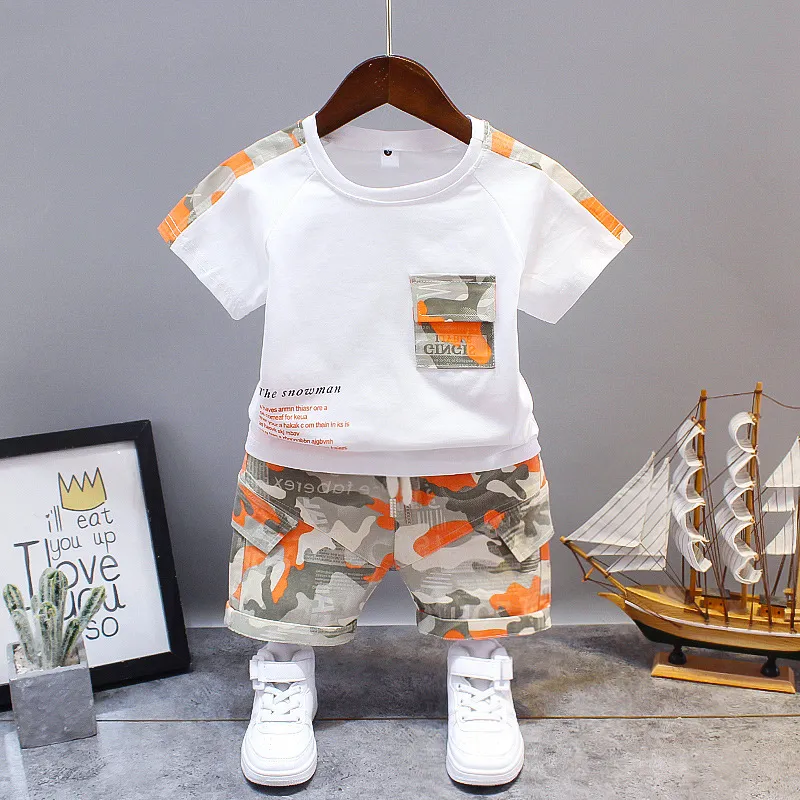 Kids Boys Summer Printed Short Sleeve T-Shirt Loose Shorts Two-Piece Set Cotton Leisure