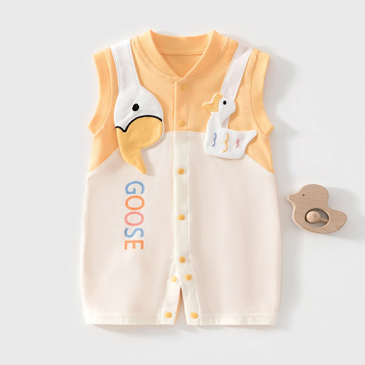 Kids Baby Boys Girls Fashion Cute Color Block Duck Print Cotton Sleeveless Jumpsuit