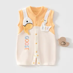 Kids Baby Boys Girls Fashion Cute Color Block Duck Print Cotton Sleeveless Jumpsuit