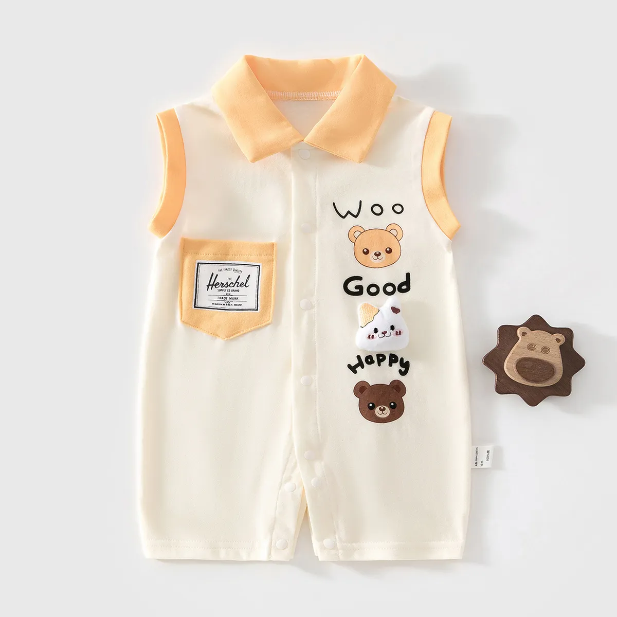 Kids Baby Boys And Girls Fashion Cute Color Block Thin Cotton Lapel Sleeveless Jumpsuit