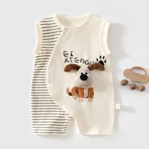 Kids Baby Boys Girls Fashion Cute Dog Print Thin Cotton Sleeveless Jumpsuit - Light-Weight Unisex Summer