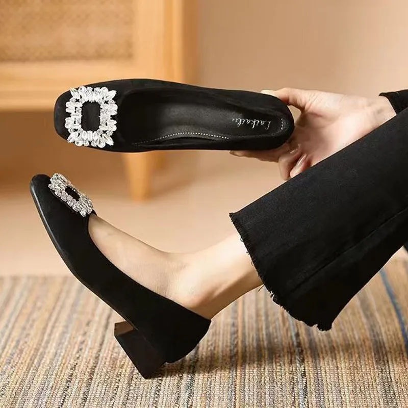 Women Elegant Rhinestone Square Toe High Heeled Pumps Shoes