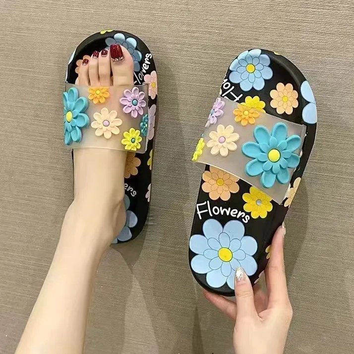 Women Casual Floral Printed Non-Slip Slide Sandals Shoes Plus Size