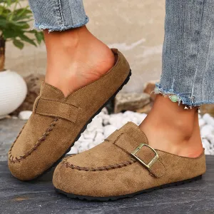 Women's Fashion Retro Suede Buckle Mules Slippers Plus Size