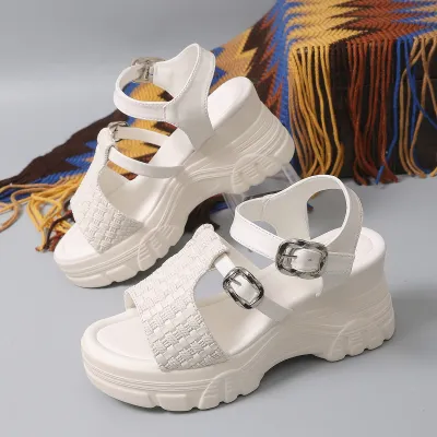 Women's Fashion Casual Solid Color Wedge Heel Platform Peep-Toe Sandals