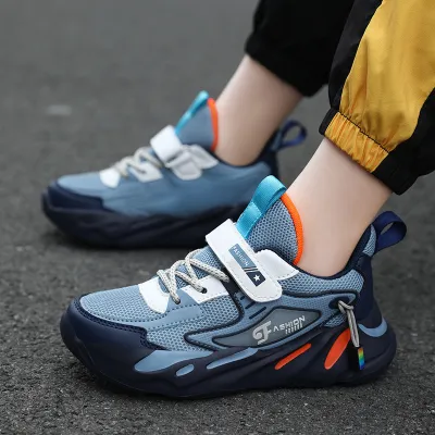 Kids Boys Fashion Casual Spring Autumn Mesh Leather Non-Slip Wear-Resistant Sneakers