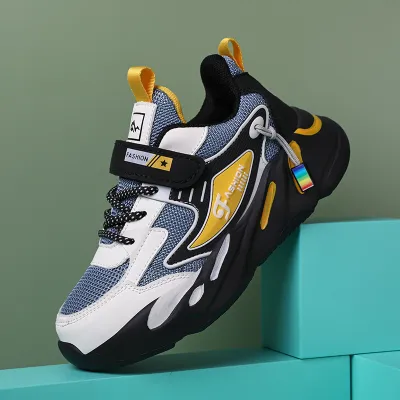 Kids Boys Fashion Casual Spring Autumn Mesh Leather Non-Slip Wear-Resistant Sneakers