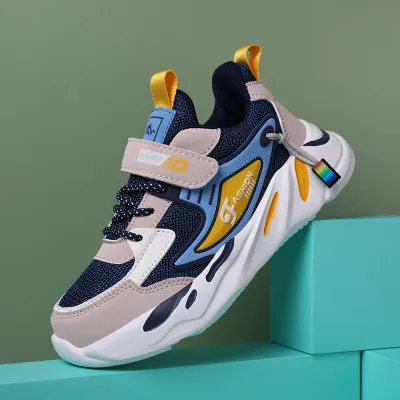 Kids Boys Fashion Casual Spring Autumn Mesh Leather Non-Slip Wear-Resistant Sneakers