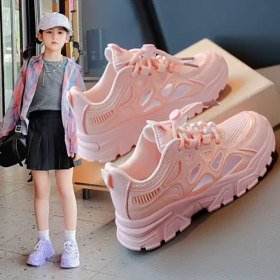 Kids Girls Fashion Casual Summer Mesh Breathable PVC Sole Sneakers