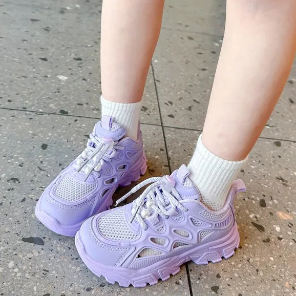 Kids Girls Fashion Casual Summer Mesh Breathable PVC Sole Sneakers