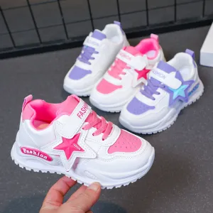 Kids Girls Fashion Casual PU Upper Soft Bottom Non-Slip Sneakers Solid Color