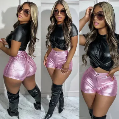 Summer Women'S Sexy Solid Color PU Shorts