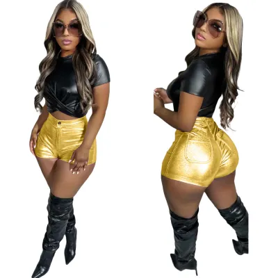Summer Women'S Sexy Solid Color PU Shorts