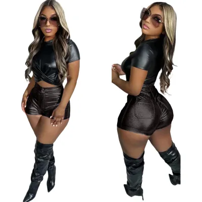 Summer Women'S Sexy Solid Color PU Shorts