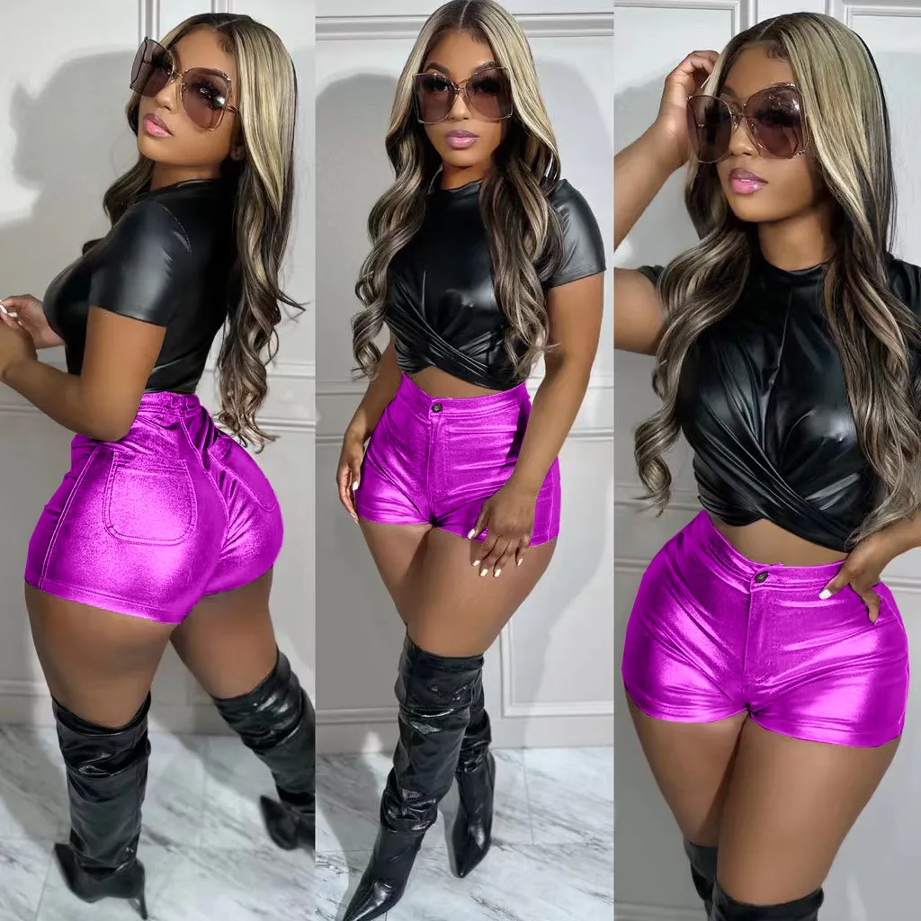 Summer Women'S Sexy Solid Color PU Shorts