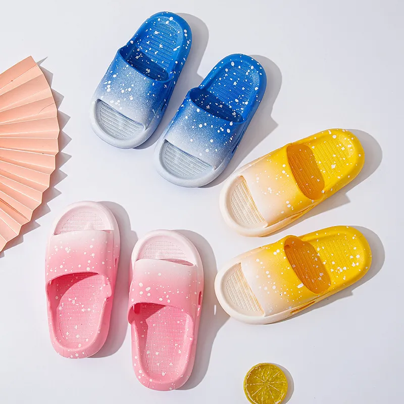 Kids Unisex Casual Cute Gradient Color Thick-Soled Flat Slippers Hand-Painted PVC