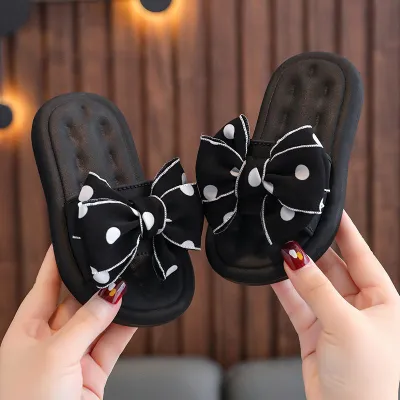 Kids Girls’ Fashion Casual Bowknot Soft-Soled Slippers Princess Cartoon PVC