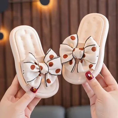 Kids Girls’ Fashion Casual Bowknot Soft-Soled Slippers Princess Cartoon PVC