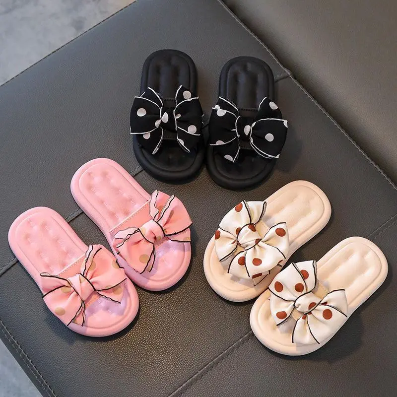 Kids Girls’ Fashion Casual Bowknot Soft-Soled Slippers Princess Cartoon PVC